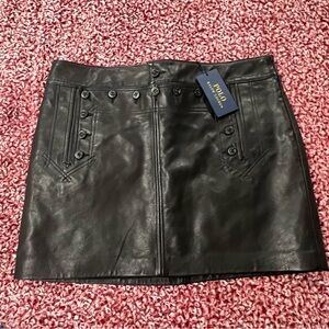 NWT Authentic Polo Ralph Lauren Sally Embellished Black Leather Skirt - Size 12